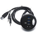USB 3.0 to 3-Port USB 3.0 3.5mm Audio SPK Mic Hub Office Hole Table Hub with Power Adapter