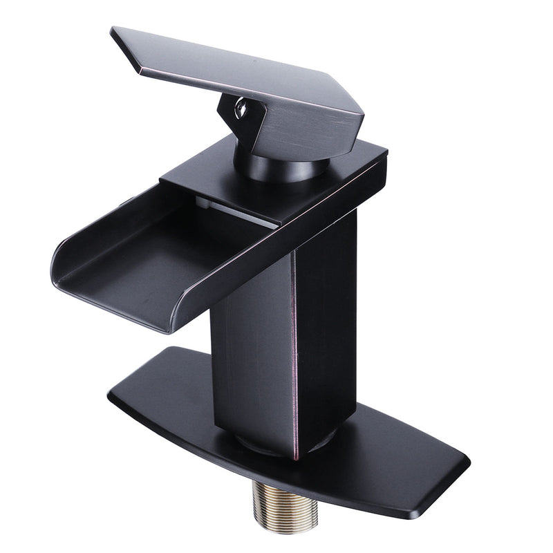 Oil Rubbed Square Faucet Bathroom Single Tap Basin Waterfall Spout Sink Mixer