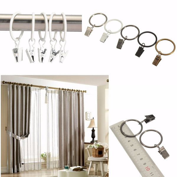40pcs Metal Window Bathroom Curtain Clips Rings Pole Rod Voile Drapery 32mm Inner Diameter