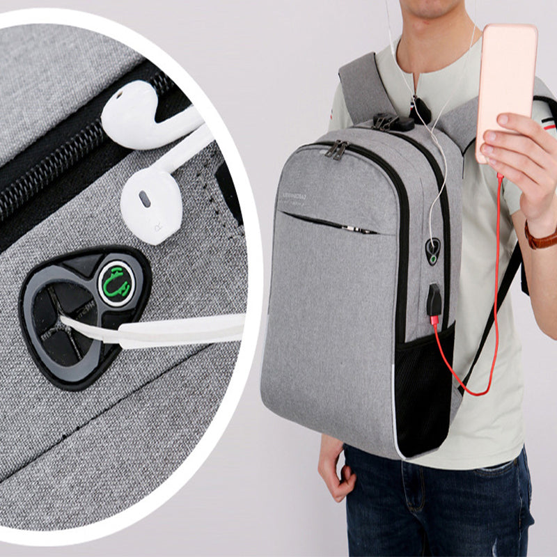 18L Men USB Anti-theft Backpack Rucksack 16inch Laptop Shoulder Bag With Headphone Hole Outdoor Travel