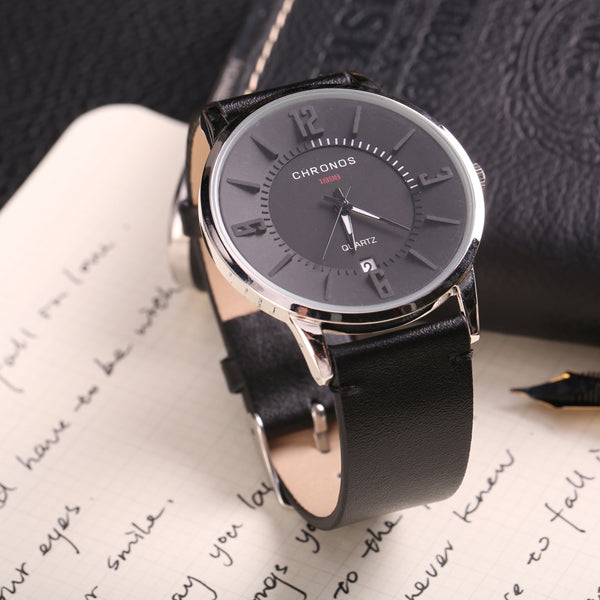 CHRONOS Casual Style Date Display Men Wrist Watch Colorful Leather Strap Quartz Watches