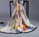 Lady Silk Scarves Imitation Satin Women Parrot Printed Beach Towel Sunscreen Scarf