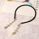 Sweet Hair Band Elegant Pearl Pendant Gemstone Fake Earrings Headbrand Hair Accessories for Women
