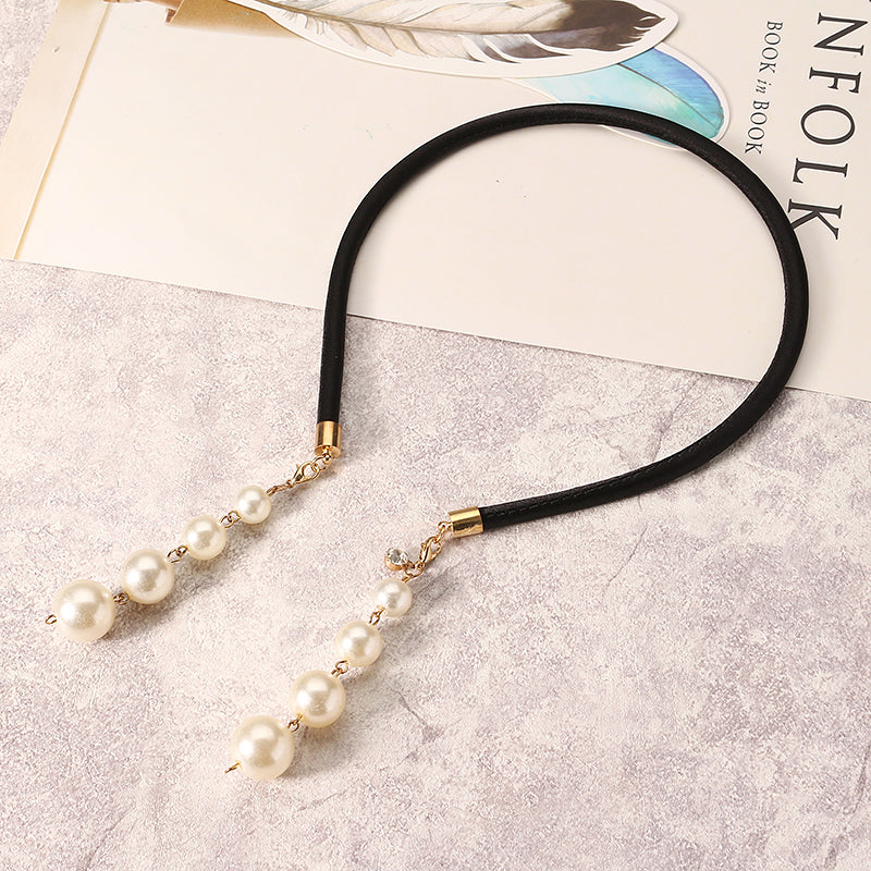 Sweet Hair Band Elegant Pearl Pendant Gemstone Fake Earrings Headbrand Hair Accessories for Women
