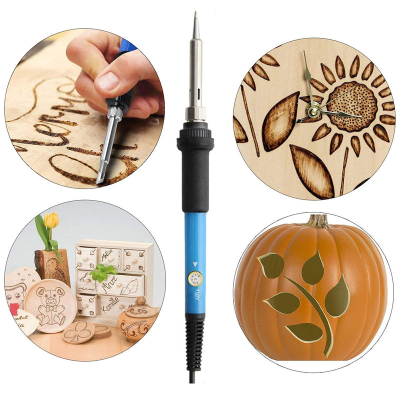 61Pcs 60W Electric Solder Iron Work Wood Burning Pen Tip Kit Pyrography Tool