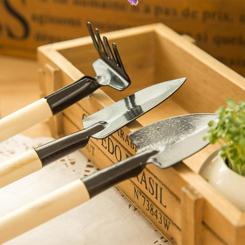 Honana HG-GT7 3Pcs Mini Garden Hand Tools Set Gardening Shovel Spade Rake Trowel Wood Handle