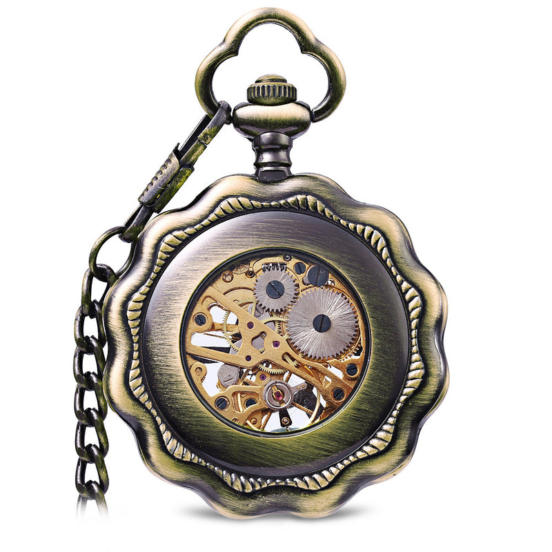 JIJIA JX013 Six Petals Hollow Alloy Chic Mechanical Pocket Watch