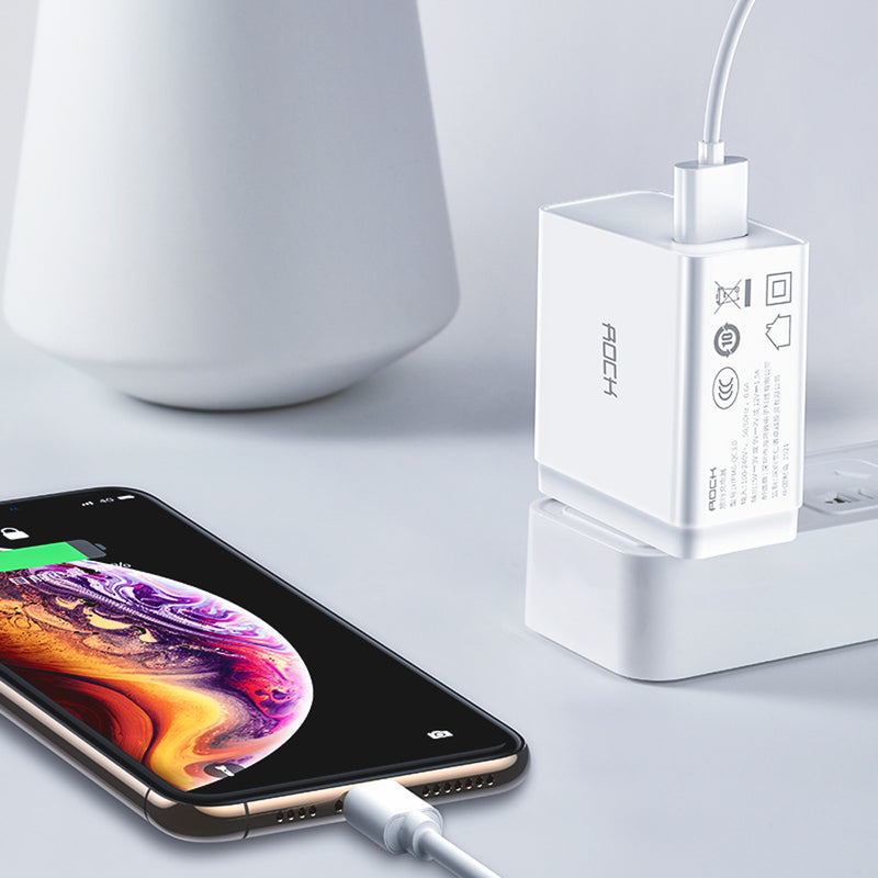 ROCK QC3.0 3A Fast Charging CN Plug Charger Adapter For iPhone X XS HUAWEI P30 Oneplus 7 XIAOMI MI9 S10 S10+
