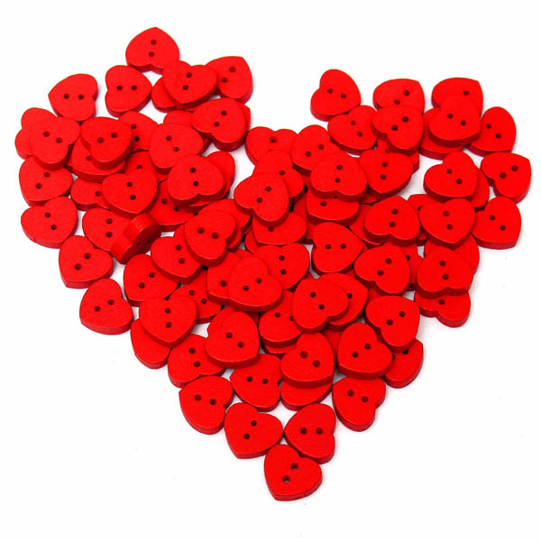 100pcs Wooden Red Heart-shape Sewing Buttons DIY Craft Baby Clothes Hat Decoration Sewing Button