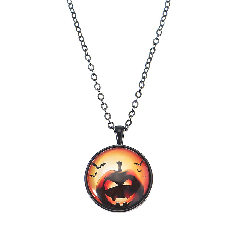 Halloween Pumpkin Witch Necklacee Cute Chain Time Gem Glass Pendant Necklacee