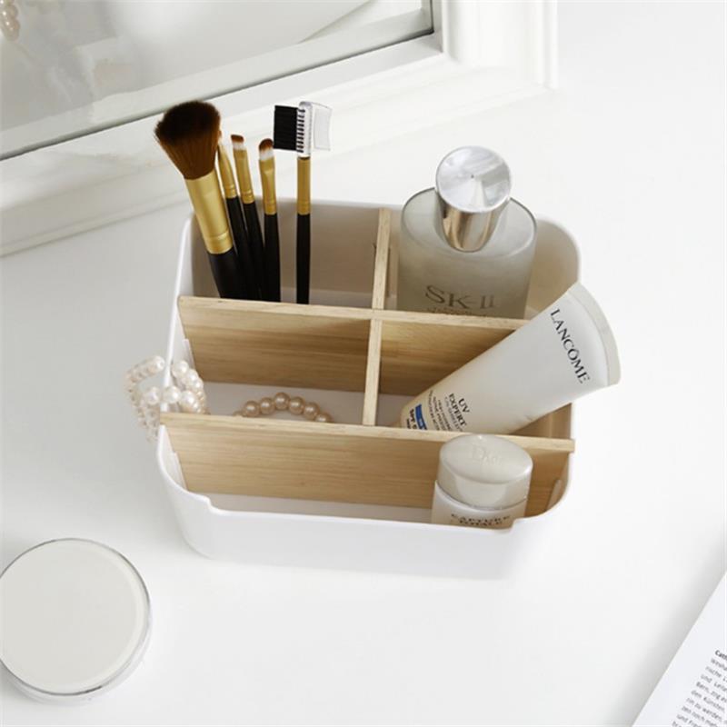 HP-4201 Creative Multi-function Desktop Storage Box Remote Controler Stationery Cosmetics Storage Box Pen Holder Detachable Classification Wood Container Office Desktop Organizer