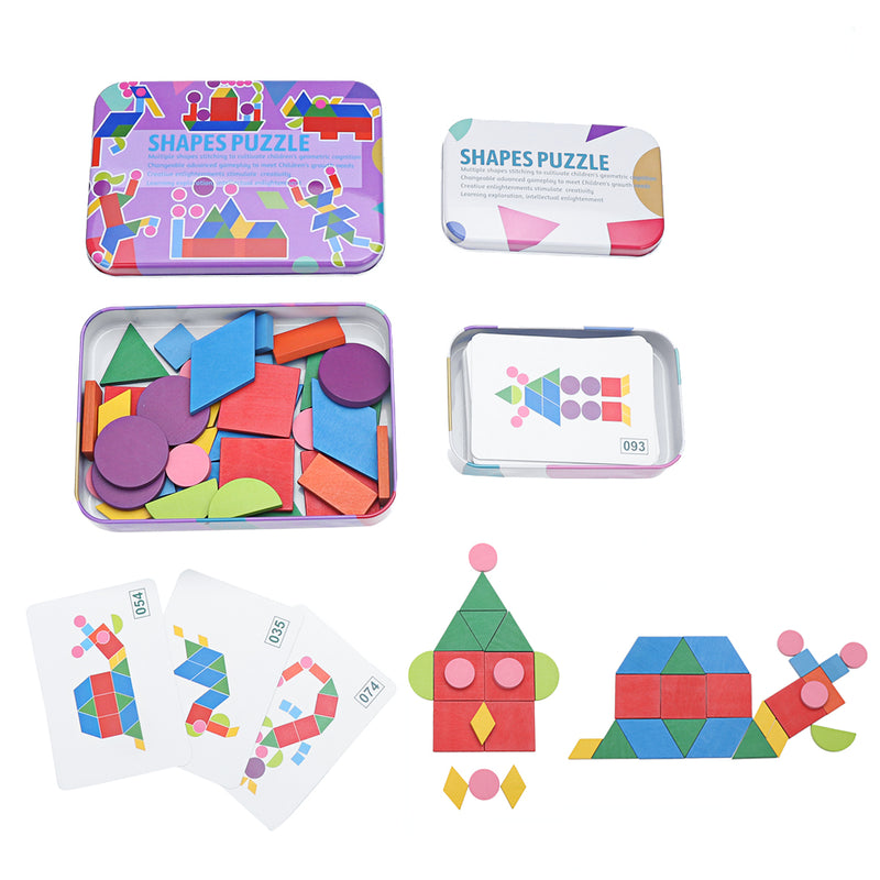 36Pcs Kids Wooden Pattern Blocks Set Geometric Shape Puzzle Jigsaw Toy