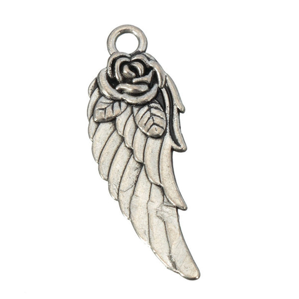 10Pcs Tibetan Silver Rose Angel Wings Pendants Charm DIY