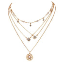 Bohemian Multilayer Necklaces Round Slice Beads Stars Chain Crescent Pendant Necklace For Women
