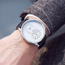 Fashion Dial Organ Stripe Two Creative Dial Leather Men Watch Classic Quartz Watch