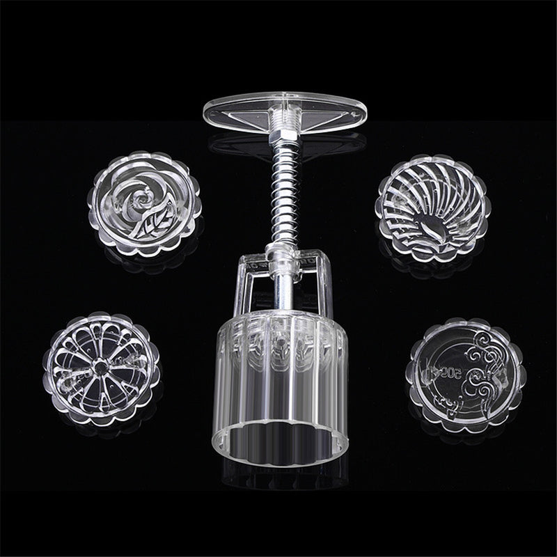 4 Stamps Moon Cake Mould 3D DIY Transparent Round Mooncake Mold Mid-autumn Festival Baking Accessories