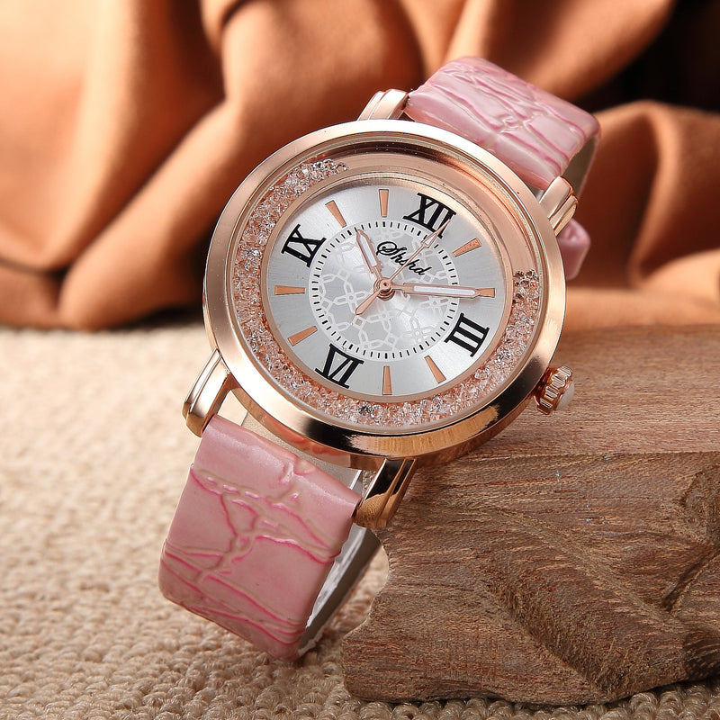 Fashion Women Watch Ladies Rhinestone Leather Analog Quartz Watch