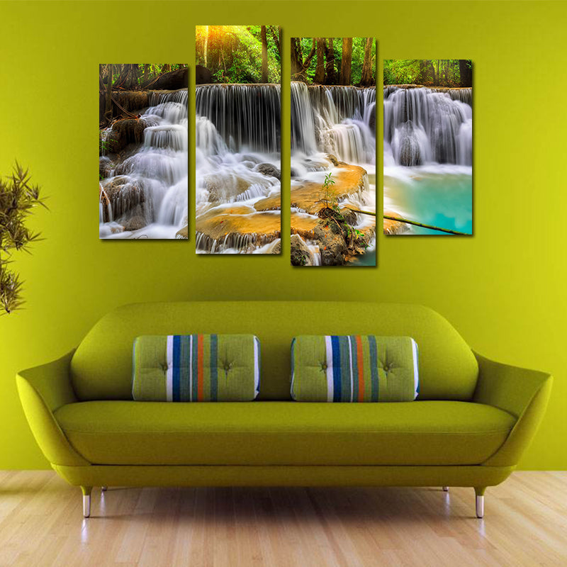 Miico Hand Painted Four Combination Decorative Paintings Ancient Small Waterfall Wall Art For Home Decoration