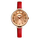 SKMEI 1184 Simple Design Ladies Wrist Watch Genuine Leather Strap Quartz Watches