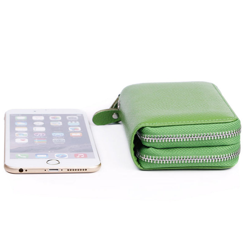 High Quality Genuine Leather Women Double Zipper Around Handbag Card Holder Wallets Coin Purse