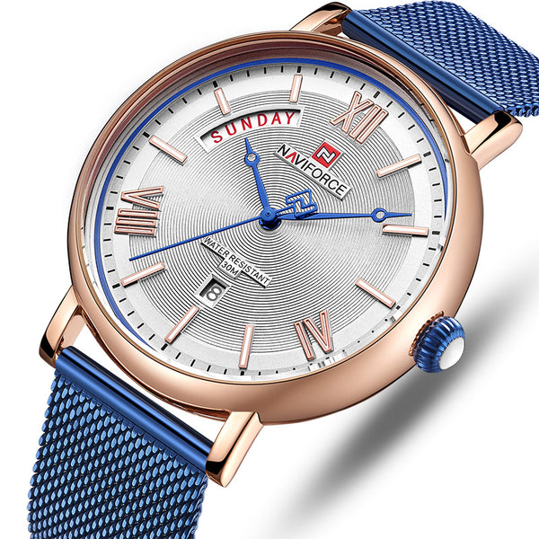 NAVIFORCE 3006 Mesh Steel Band Calendar Quartz Watch Casual Waterproof Men Wrist Watch