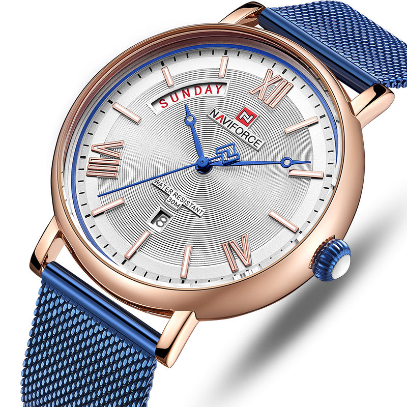 NAVIFORCE 3006 Mesh Steel Band Calendar Quartz Watch Casual Waterproof Men Wrist Watch