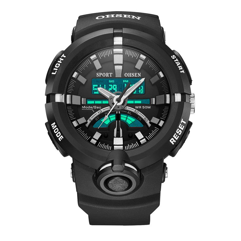 OHSEN AD1702 Dual Display LED 50M Waterproof Men Quartz Digital Watch