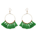 1 Pair Bohemian Sector Shape Tassel Pendant Big Hoop Dangle Earrings for Women