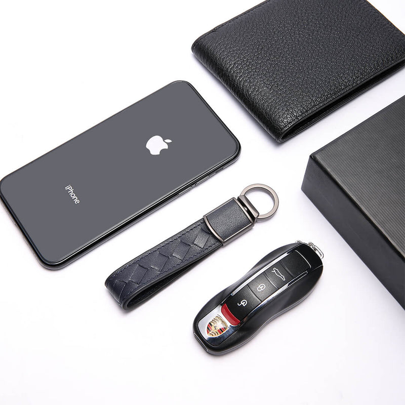 XIAOMI VLLICON Leather Keychain Hand Woven 360 Rotating Car Key Ring Holder
