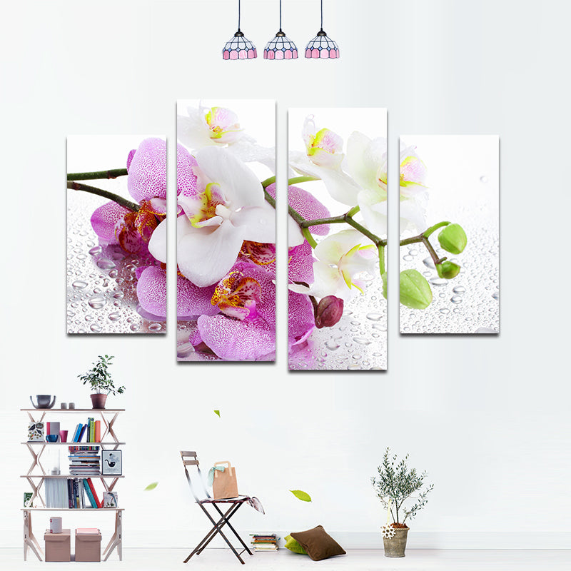 Miico Hand Painted Four Combination Decorative Paintings Botanic Phalaenopsis Wall Art For Home Decoration