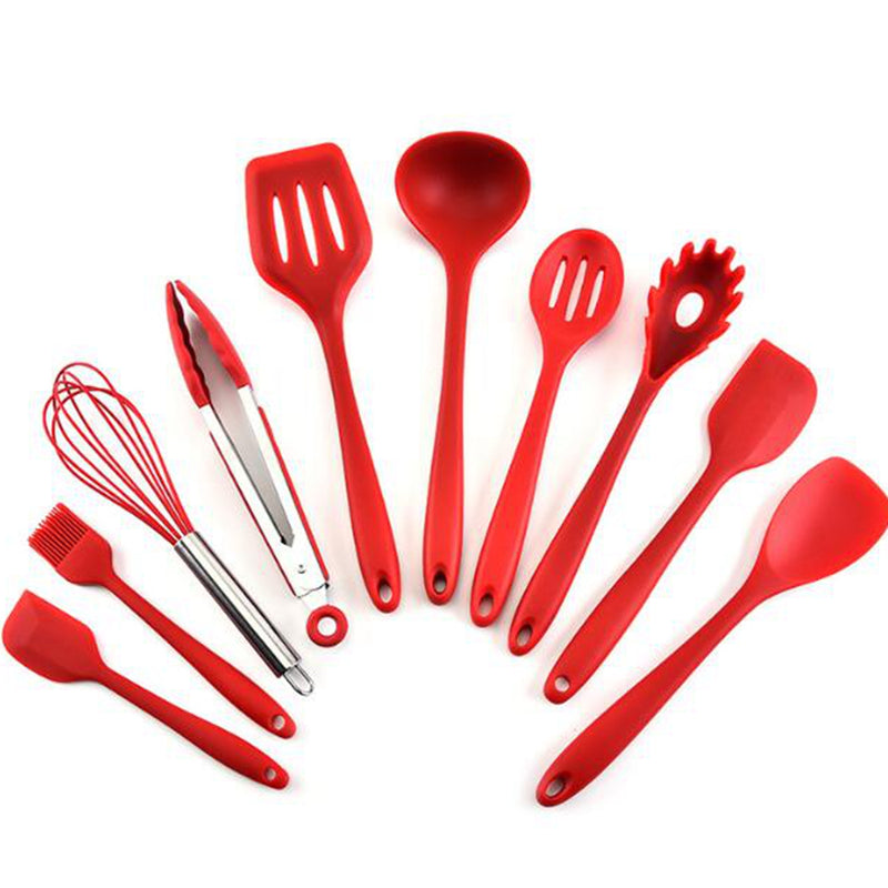 10PCS Silicone Kitchen Utensils Heat Resistant Cooking Bake Spoon Tool for BBQ Non-stick Spatula Shovel