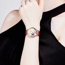MINI FOCUS MF0330L Fashion Women Peacock Flower Pattern Genuine Leather Quartz Watch