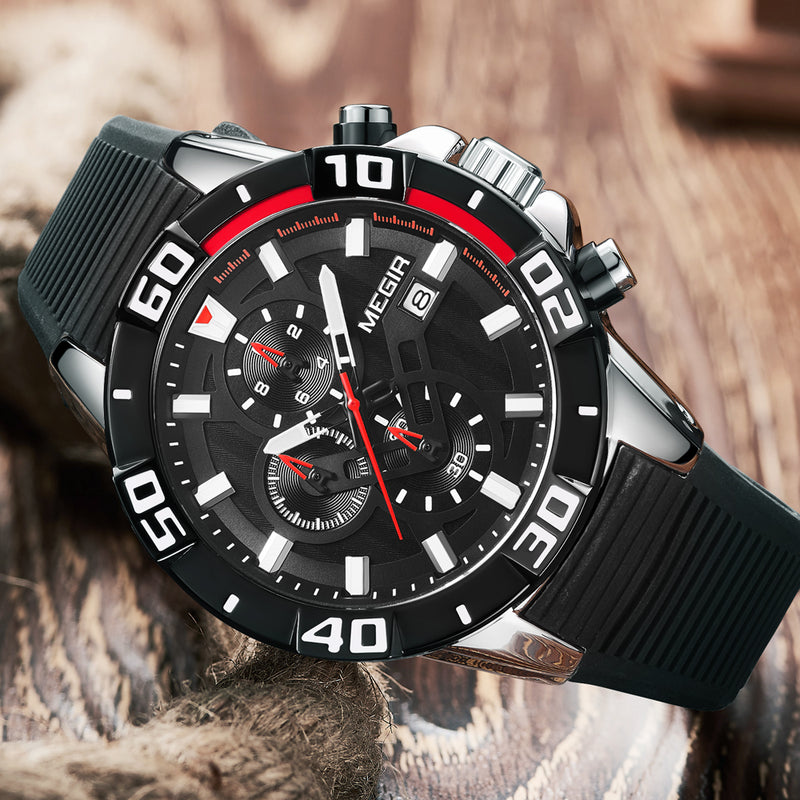 MEGIR 2121 Analogue Waterproof Military Style Silicone Strap Fashion Quartz Watch Men Watch