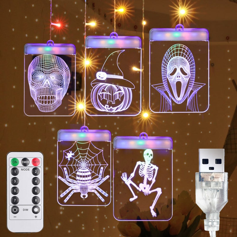 Halloween DC5V 8 Modes Remote Control USB Dimmable 3D Hanging LED Decorative String Light
