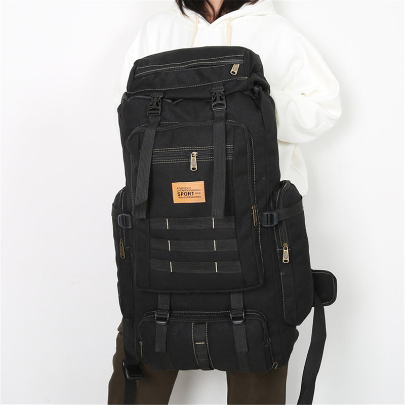 80L Large Capacity Outdoor Military Hiking Canvas Backpack Rucksack Travel Bags