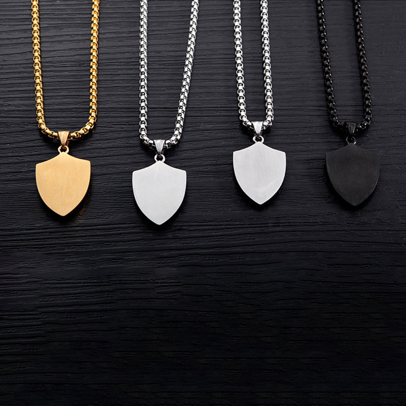 Fashion Pendant Necklace Geometric Shield Stainless Steel Chain Charm Necklace Jewelry for Men