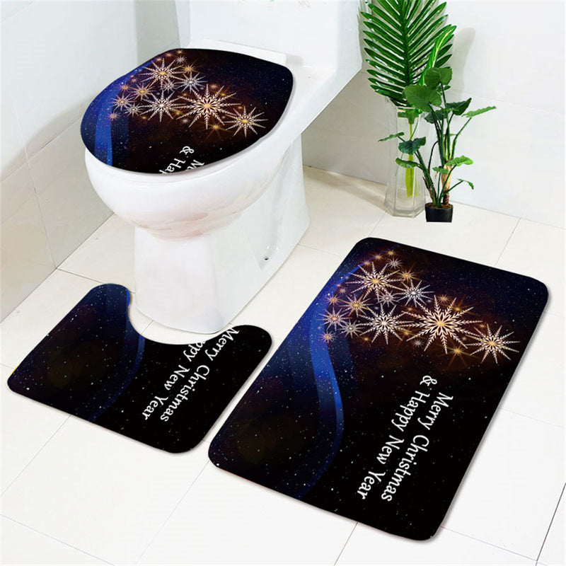 Bathroom Mat Merry Christmas Decoration Style Floor Mat Covered Toilet Lid Shower Curtain