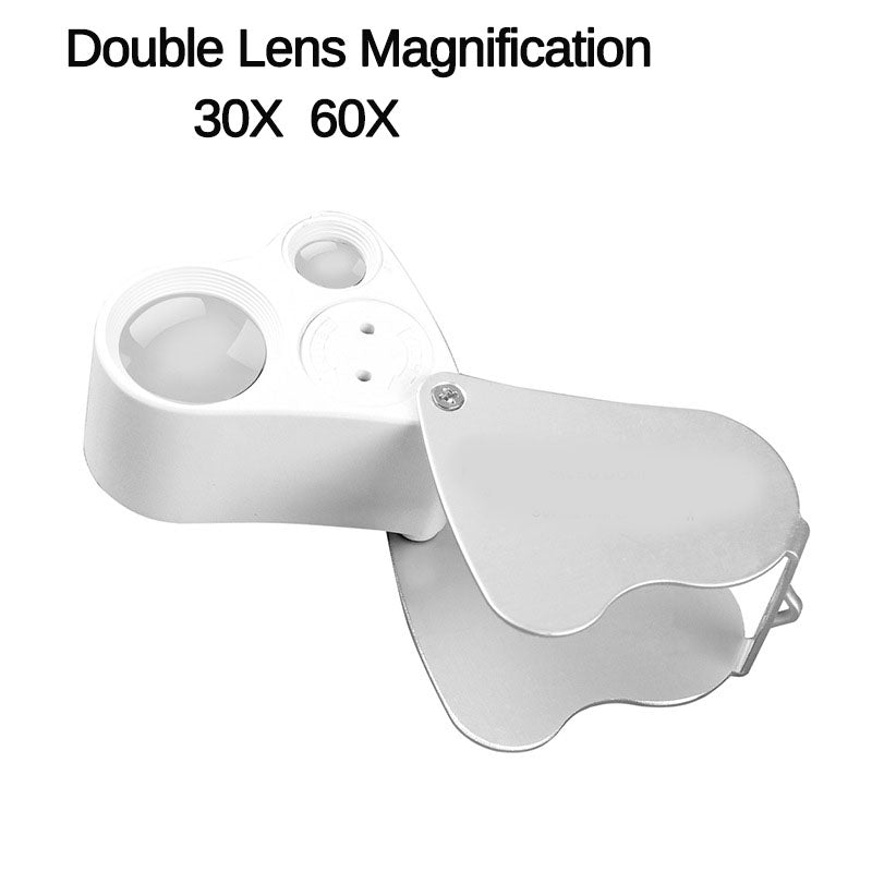 30x 60x 2 LED Lights Double Lens Magnification Handheld Reading Magnifier