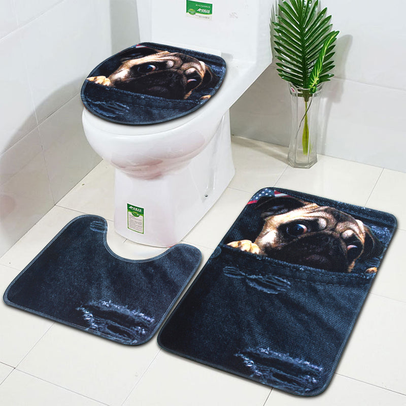 3PCS Non-Slip Bathroom Washable Carpet Animal Bathroom Rug Toilet Cover Mat
