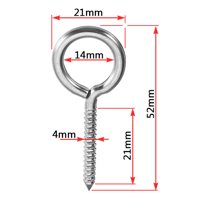 10Pcs M4 52mm 304 Stainless Steel Self Tapping Screw Eye Bolt Ring Hook with Expansion Pipe