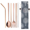 Portable Reusable Stainless Steel Coffee Tea Milk Drinking Straw Cleaning Brush Fork Spoon Box Set
