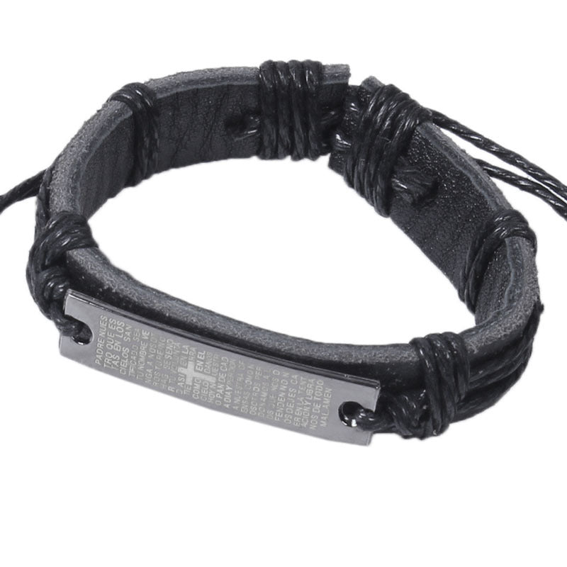 Cross Scripture Religious Manual Laser Leather Bracelet