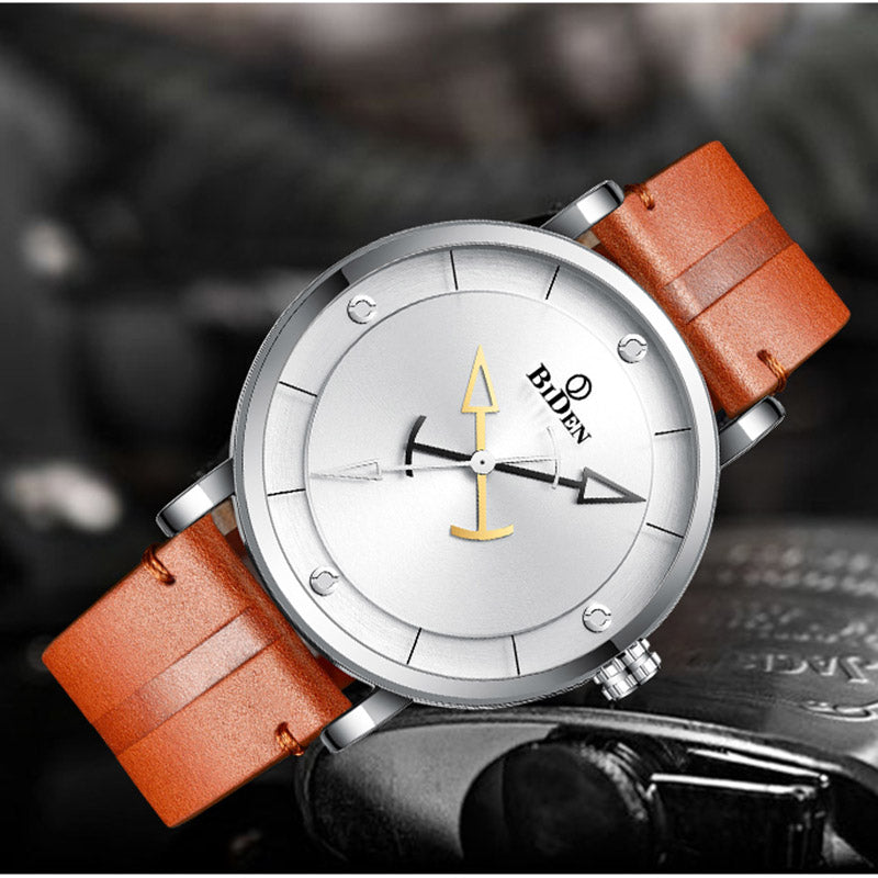 BIDEN 0161 Casual Style Men Wrist Watch Leather Strap 3ATM Waterproof Quartz Watches