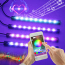 AMBOTHER 4PCS LED RGB Car Interior Floor Decoration Lights Bars Wireless bluetooth APP Control Atmosphere Lamp Strip with Car Lighter