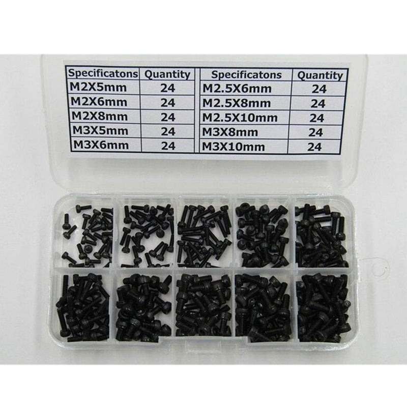 Suleve MXCH2 240Pcs M2/M2.5/M3 Hex Socket Head Cap Screws Carbon Steel Assortment Kit