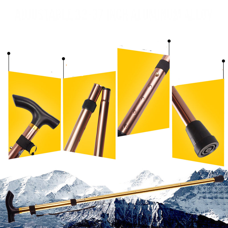 Aluminum Metal Folding Walking Stick Outdoor Adjustable Non-slip Hiking Climbing Trekking Pole