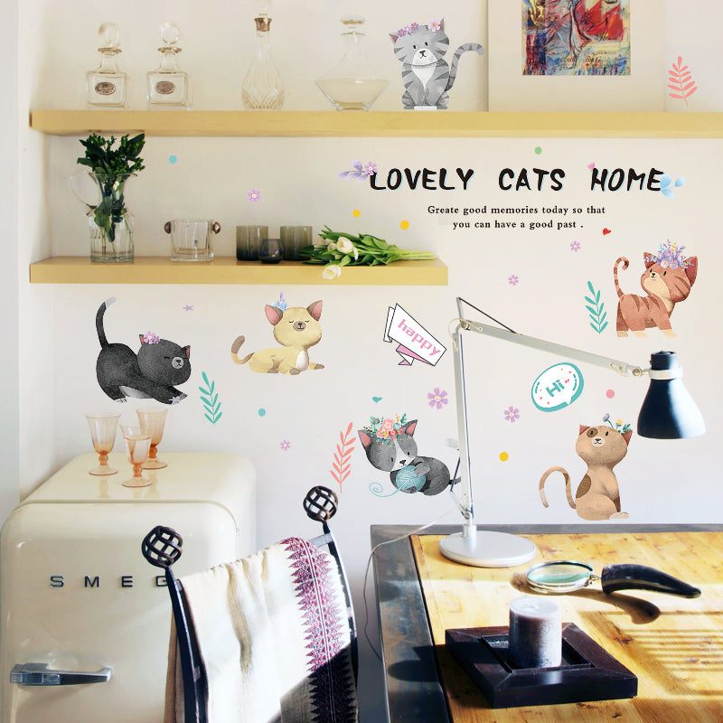 Miico SK7184 Hand-Painted Cat Wall Sticker Children's Room Kindergarten Decorative Stickers DIY Sticker