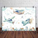 5x3FT 7x5FT 9x6FT Cartoon Cloud Sky Plane Town Photography Backdrop Background Studio Prop - 0.9x1.5m