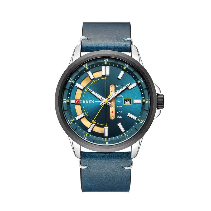 CURREN 8307 Calendar Unique Design Men Wrist Watch Genuine Leather Quartz Watch