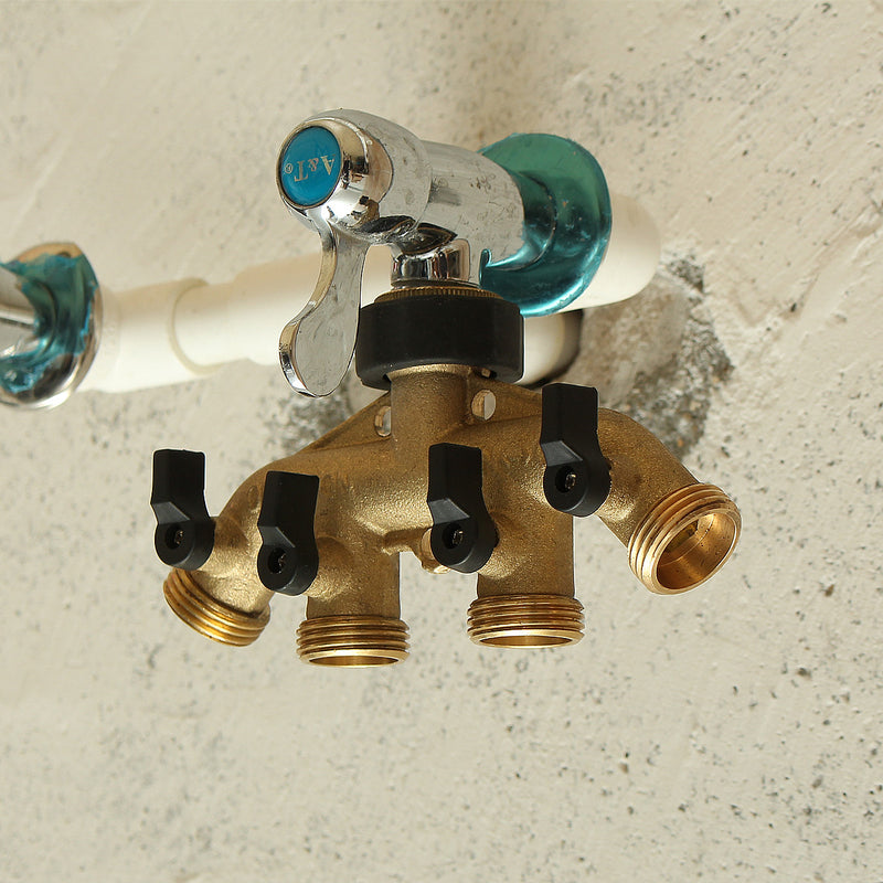3/4 Inch 4 Way Brass Hose Faucet Manifold Water Segregator Garden Tap Connector Splitter Switcher Control Shut Off Valve